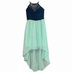 Deb Black and Mint Green High-Low Embellished Dress Small